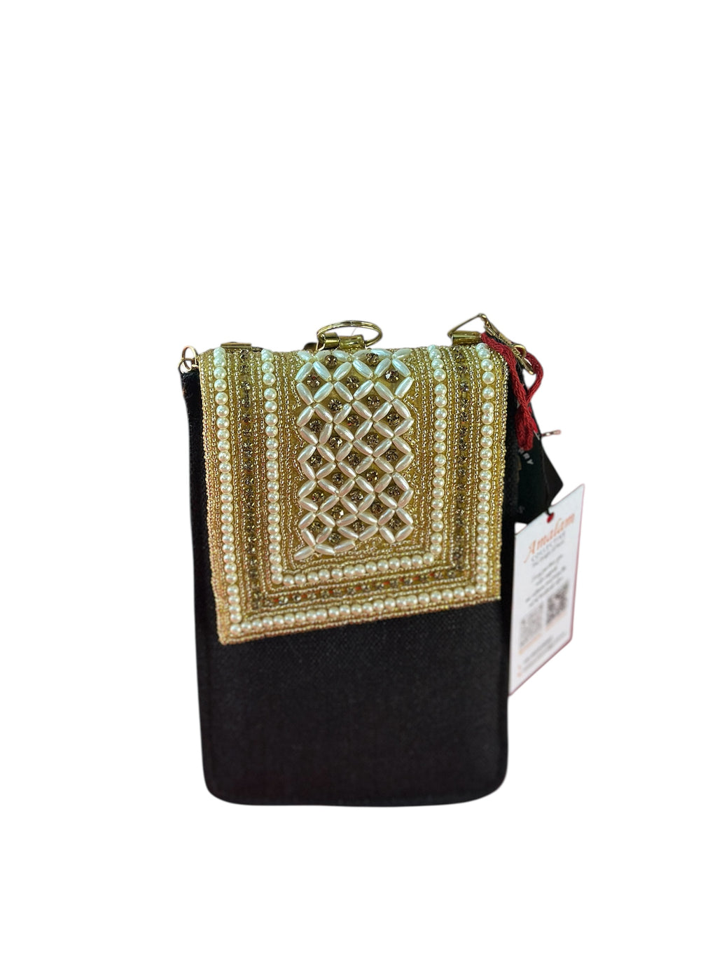 Pearl Embellished Mobile Sling Bag with Chain Strap