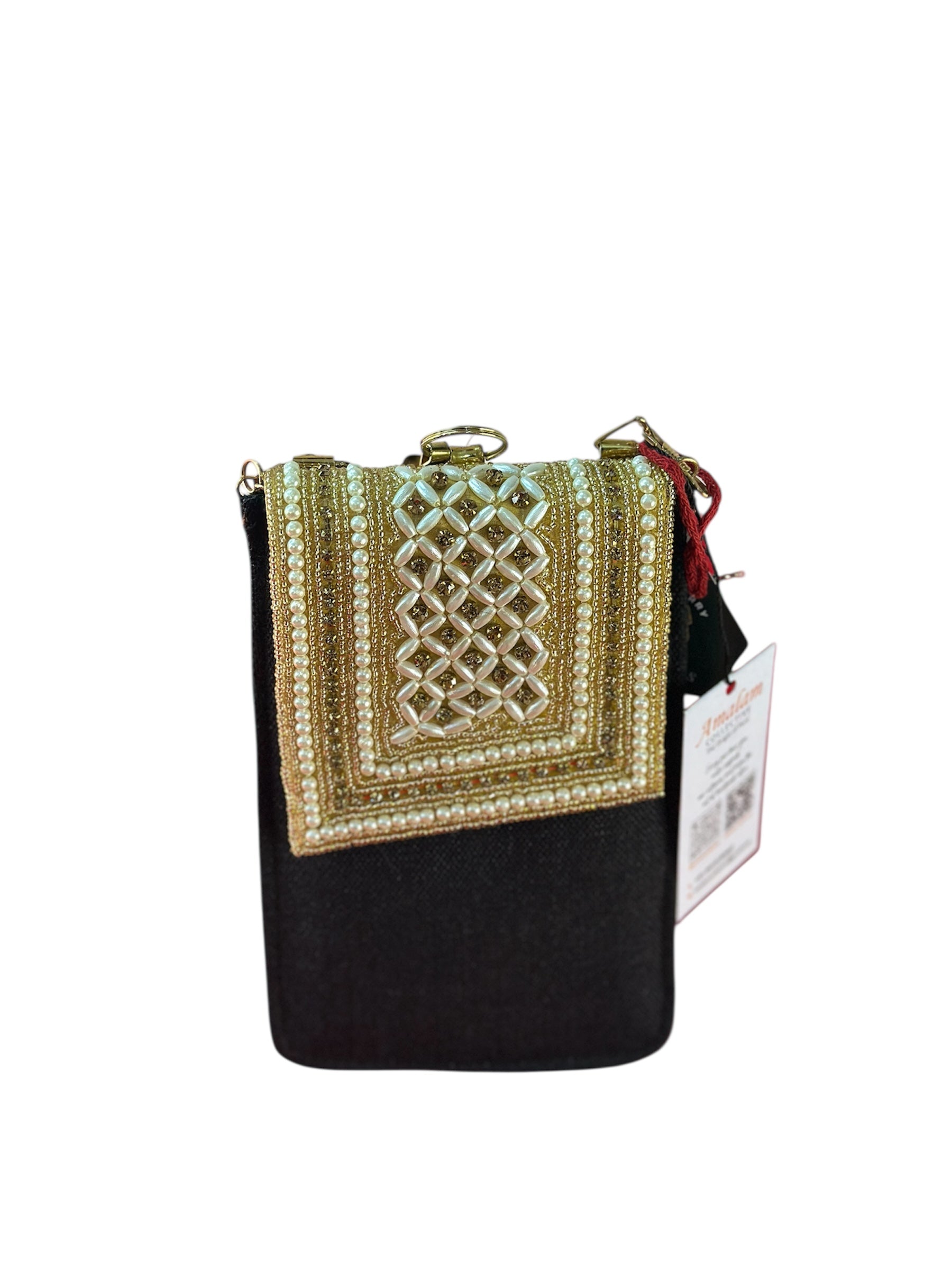 Pearl Embellished Mobile Sling Bag with Chain Strap