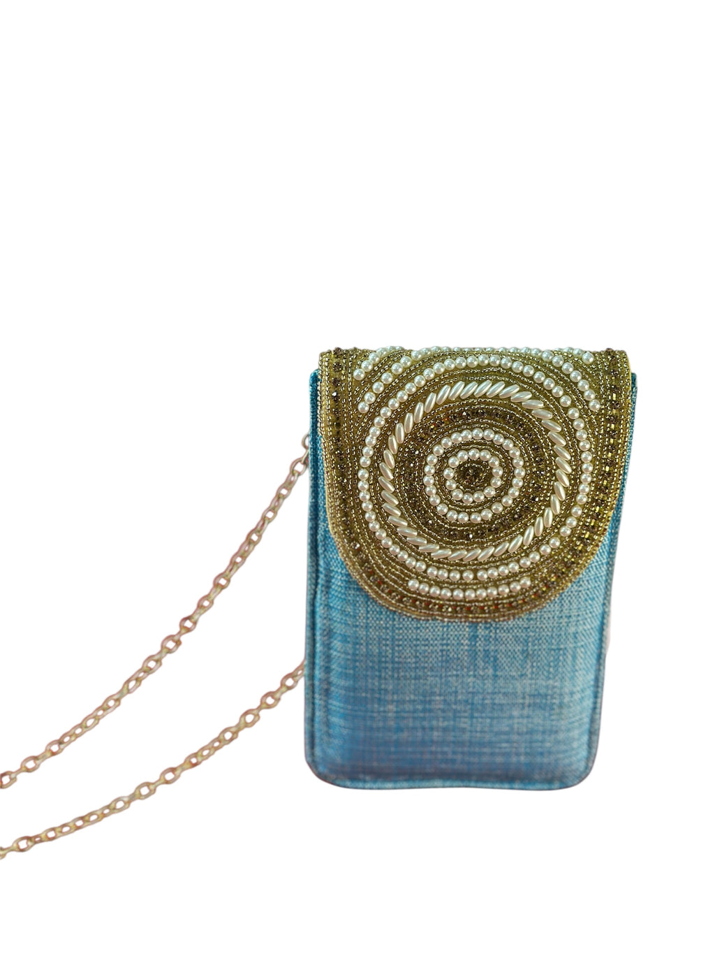 Pearl Embellished Mobile Sling Bag with Chain Strap