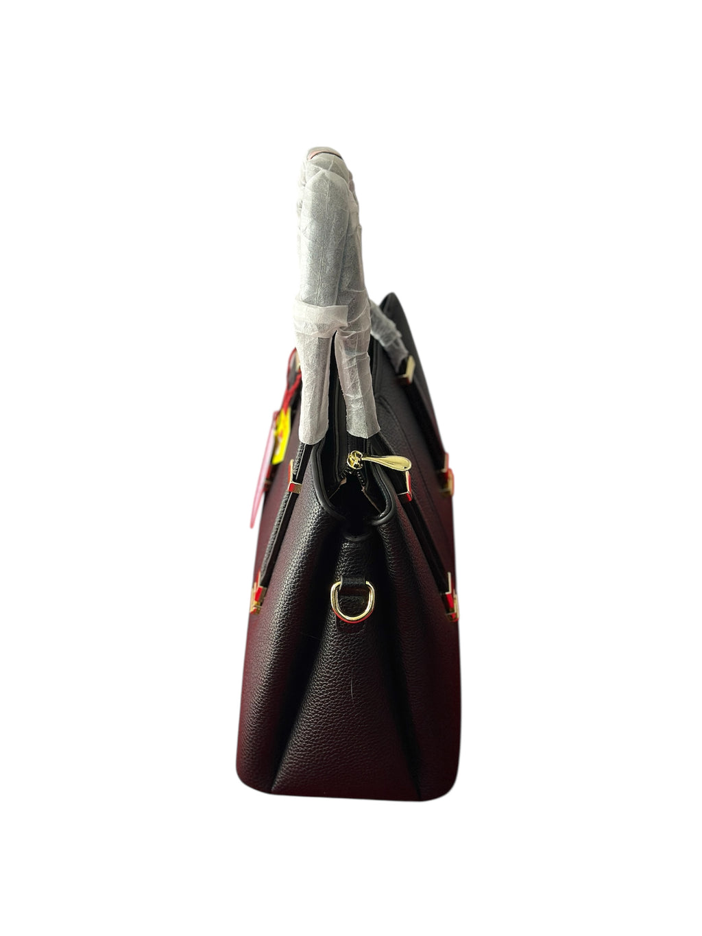 Elegant Black Office Handbag with Zip Closure & Gold Hardware