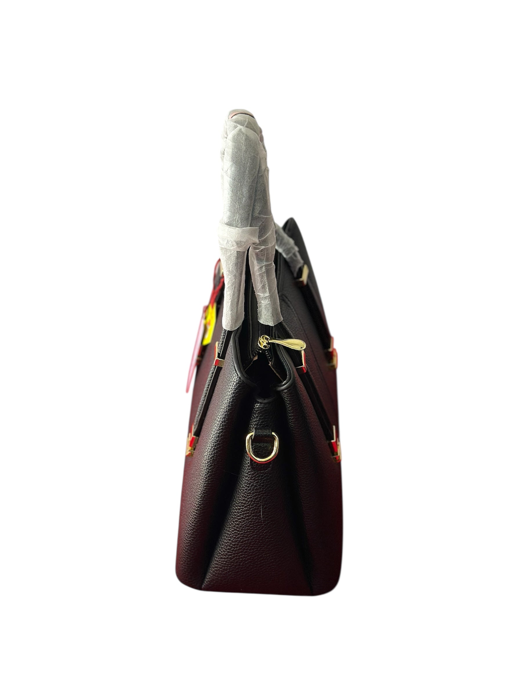 Elegant Black Office Handbag with Zip Closure & Gold Hardware