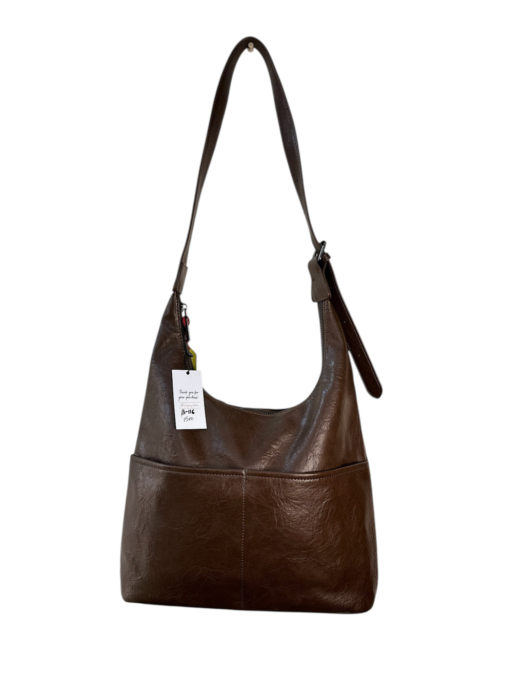 Classic Brown Leather Hobo Shoulder Bag with Adjustable Strap