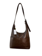 Classic Brown Leather Hobo Shoulder Bag with Adjustable Strap