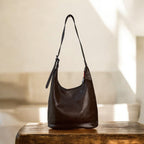 Classic Brown Leather Hobo Shoulder Bag with Adjustable Strap