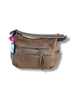 White / Brown Shoulder Bag with Zip Pockets – Modern Everyday Bag