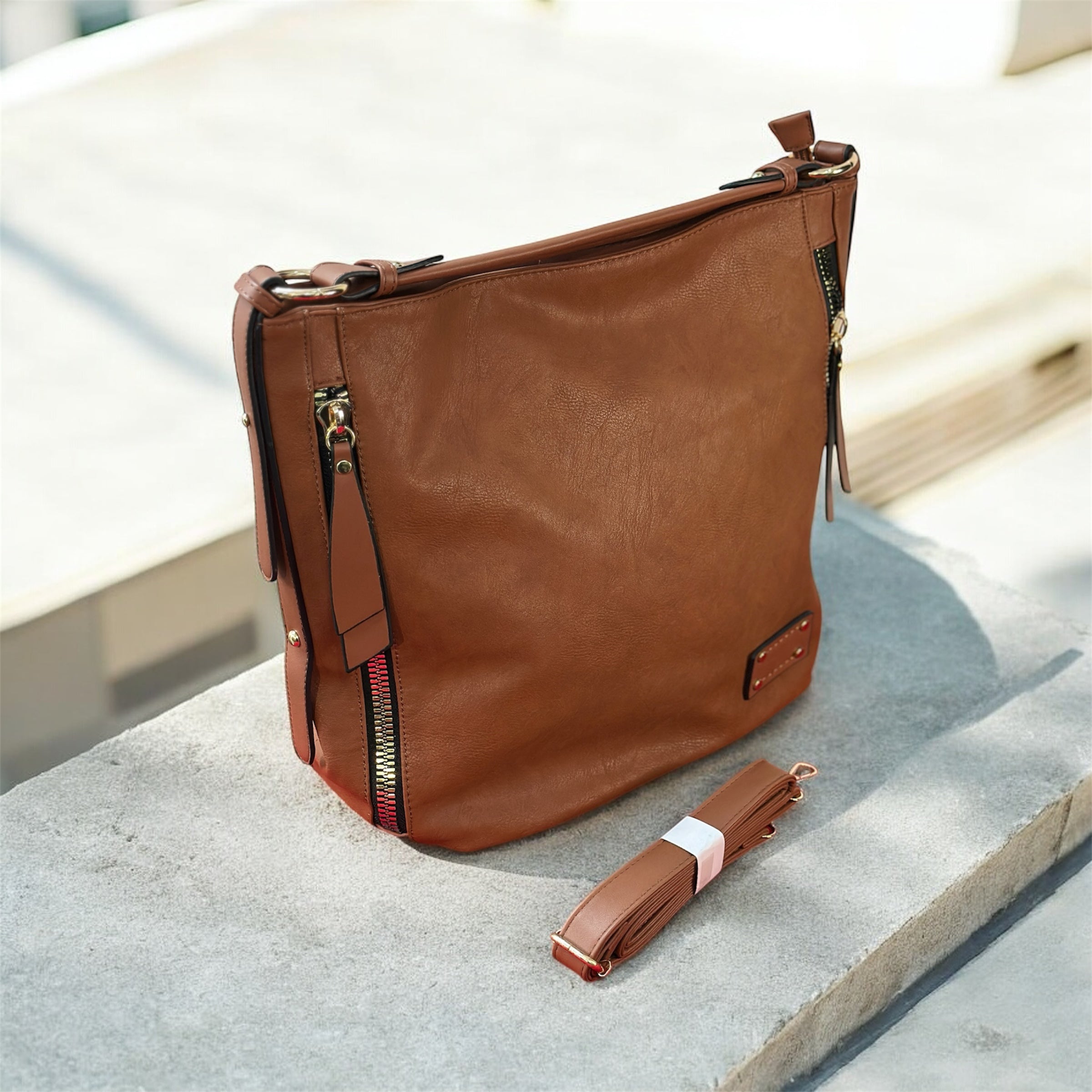 Classic Brown Leather Shoulder Bag – Elegant Daily Carry with Handle + Strap