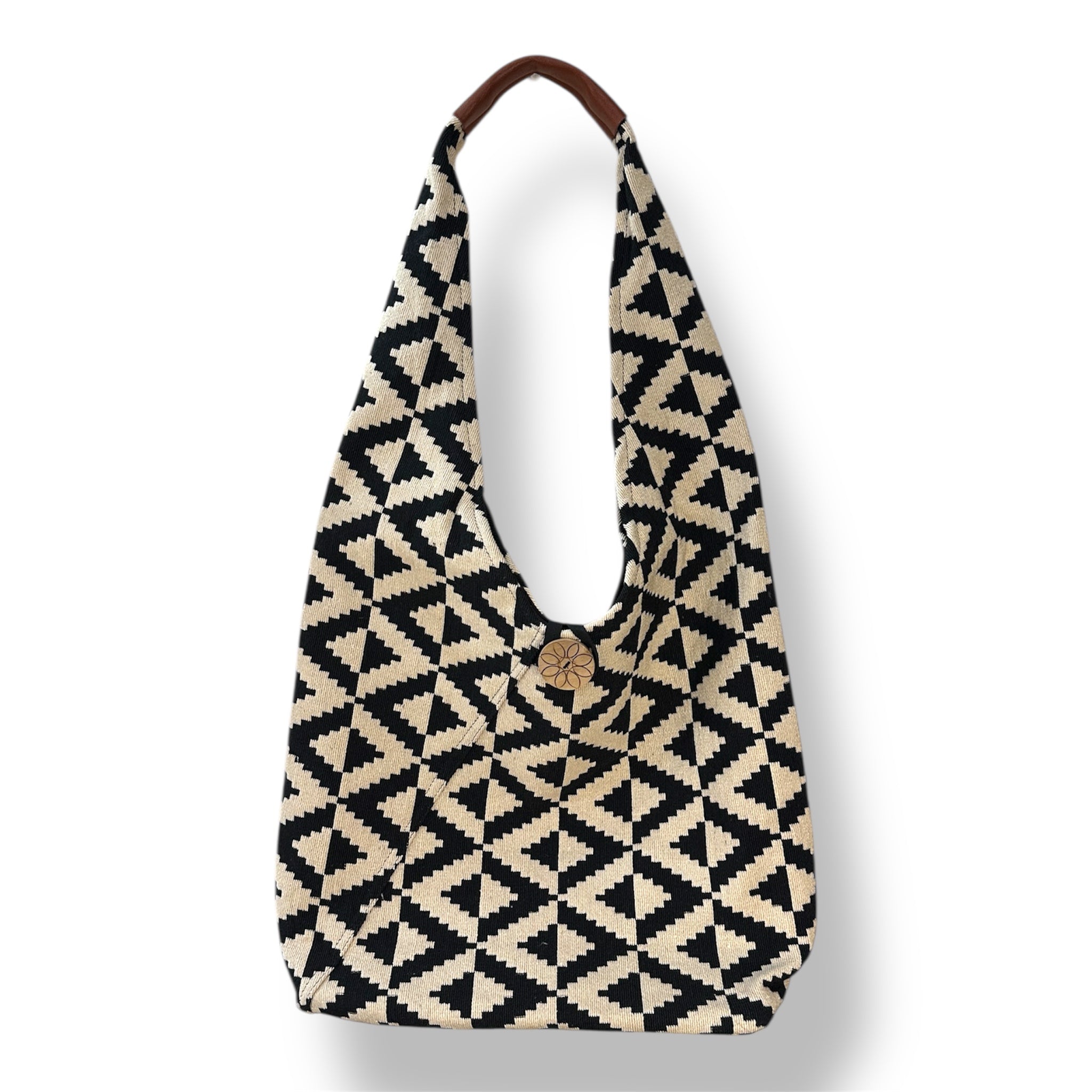 Artisan Geometric Tote Bag with Wooden Button Detail
