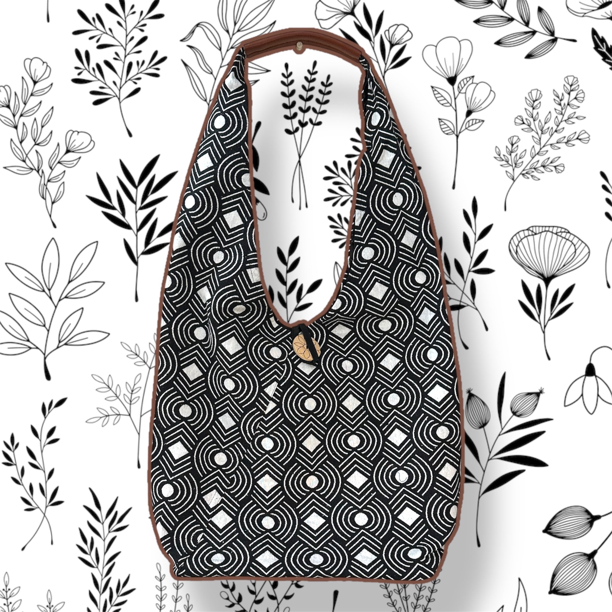 Artisan Geometric Tote Bag with Wooden Button Detail